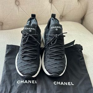 CHANEL Knit Fabric Quilted Pattern Sneakers